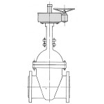 Bevel gearing with horizontal handwheel.